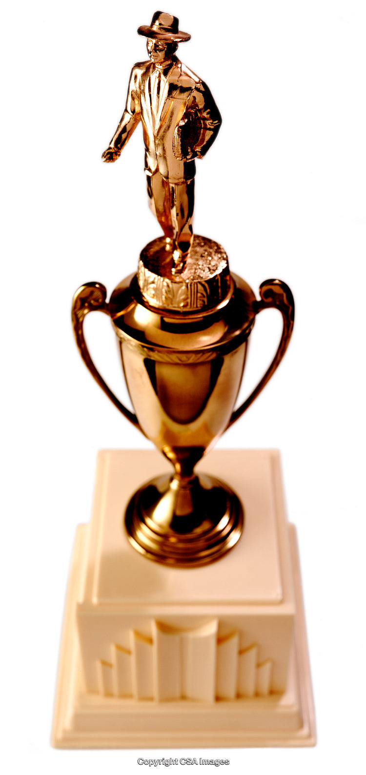 Golden Trophy Award Featuring a Stylish Businessman Icon on a Pedestal