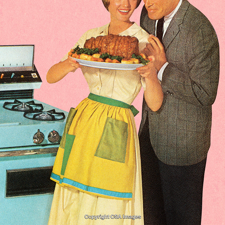 Retro Illustration of Couple Cooking A Delicious Meal Together in a Kitchen