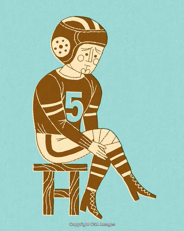 Melancholy Athlete Sitting on Stool in Vintage Style Illustration