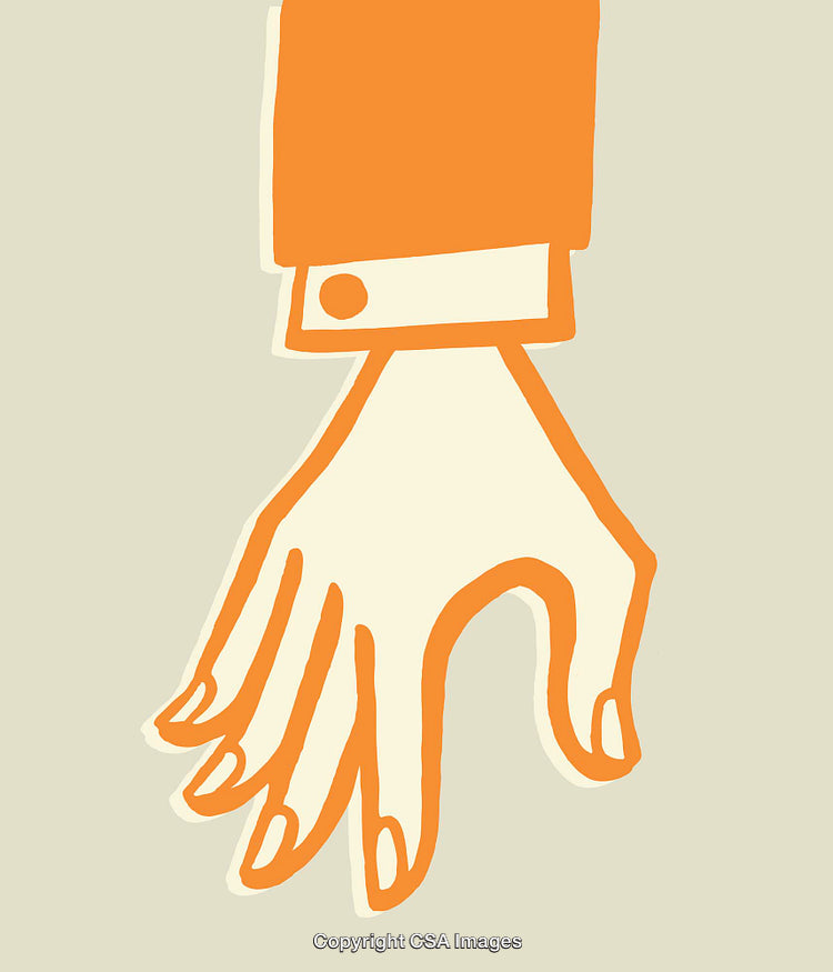 Minimalist Illustration of a Hand in Orange Line Art Style