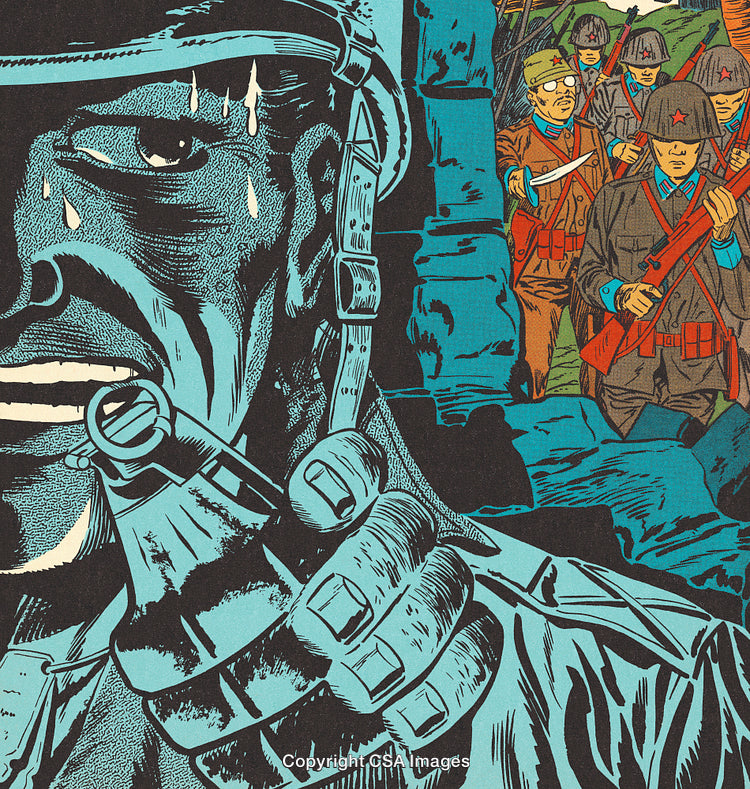 Dramatic Comic Scene Depicting Soldiers Advancing in Tense Battle