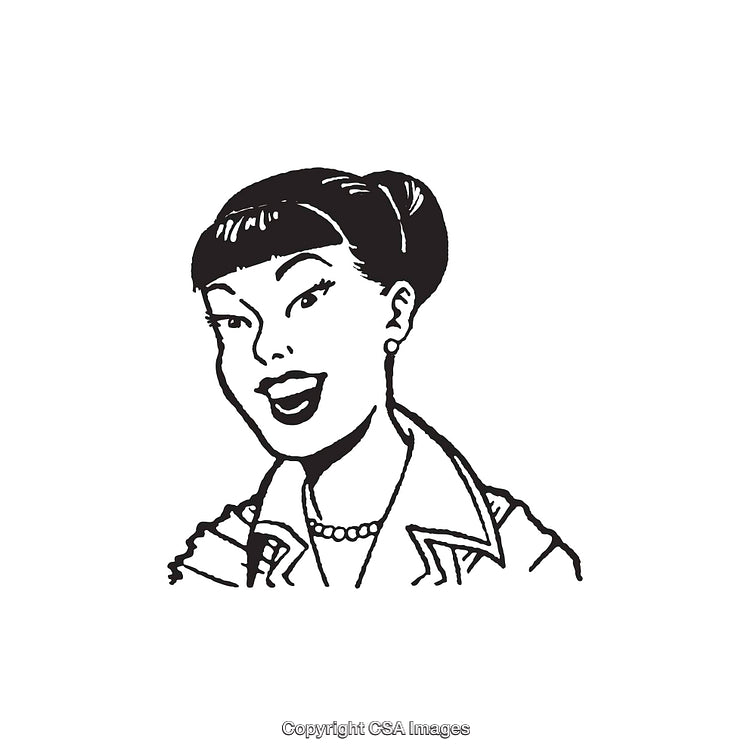 Retro-Inspired Black and White Artwork of a Smiling Woman