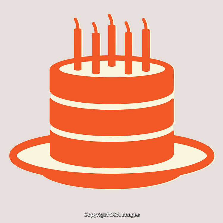 Stylized Illustration of an Orange Birthday Cake with Candles