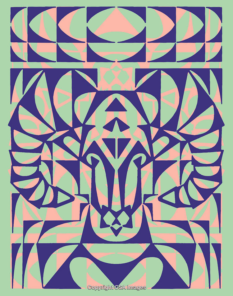 Stylized Geometric Illustration of a Ram Head Design in Bright Abstract Colors