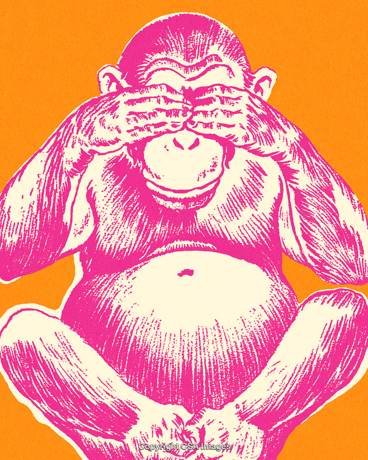Playful Illustration of a Monkey Covering Its Eyes in Bright Colors