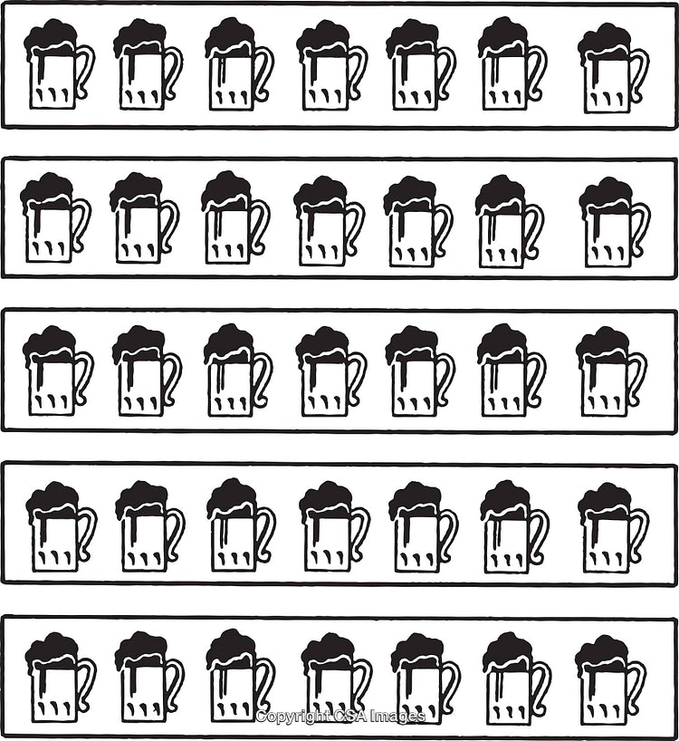 Black and White Beer Mug Pattern in Repeating Rows Design
