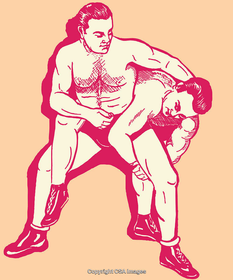 Vintage Style Color Line Art Illustration of Professional Wrestling
