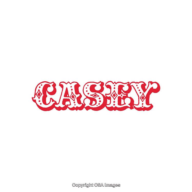 Retro Decorative Font Typography Displaying the Name Casey in Red Color