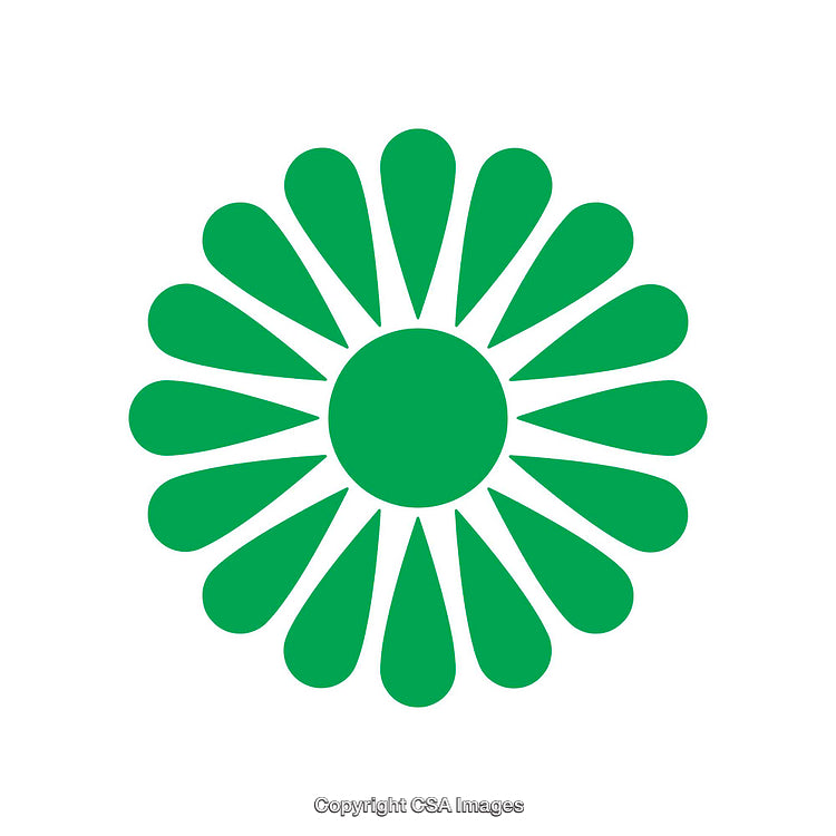 Green Flower Symbol with Circular Symmetric Design on White