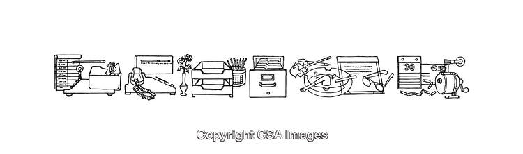 Black And White Line Art Illustrations of Office Supplies and Desk Items