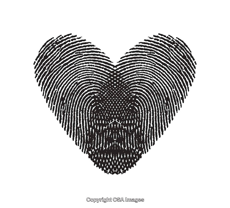 Black and White Illustration of a Heart-Shaped Fingerprint Design