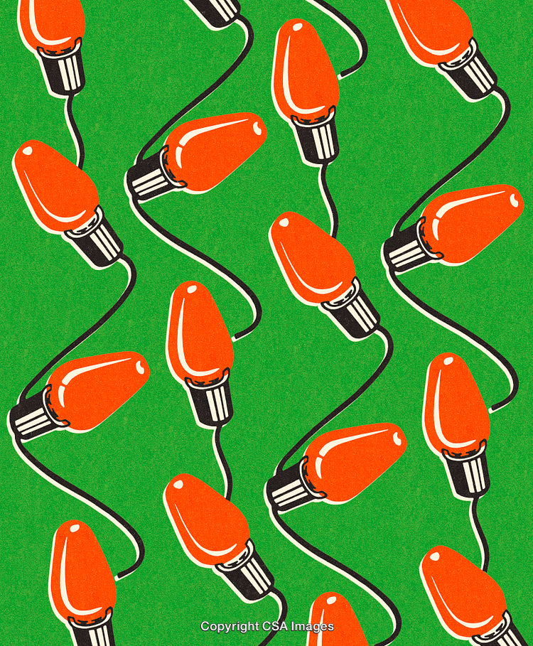 Bright Festive String Lights on a Green Festive Background