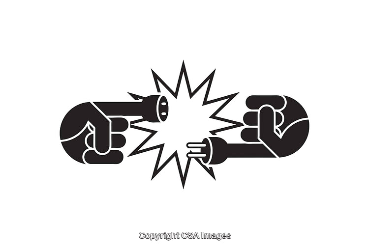 Black And White Illustration of Plug and Socket With Electrical Spark