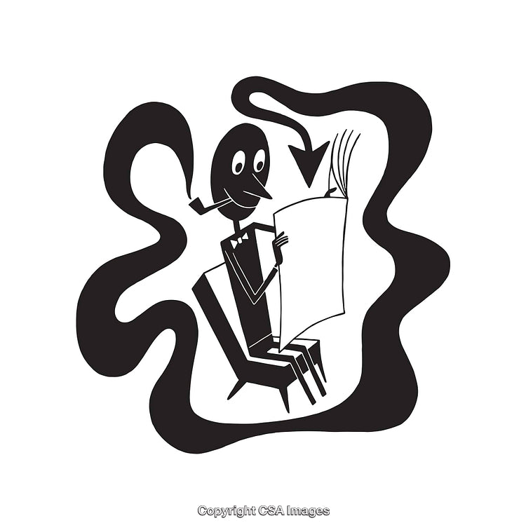 Retro Style Illustration of a Businessman Reading With Artistic Decor