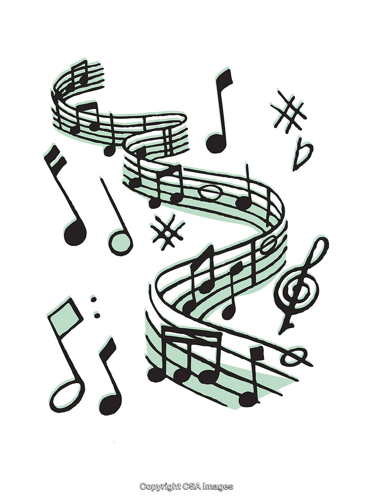 Artistic Musical Notes and Clefs on a Curved Staff Icon