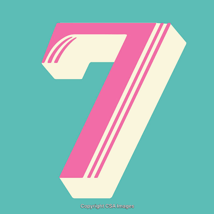 Bright and Colorful Stylized Number Seven on a Turquoise Background