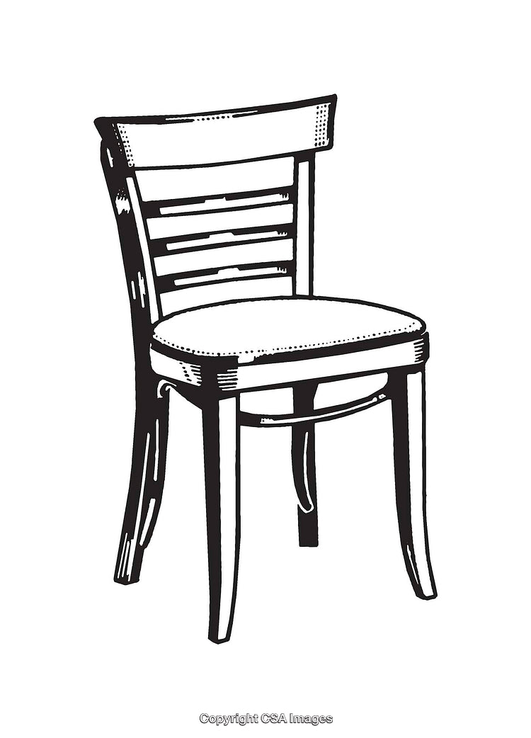 Black and White Line Art Illustration of a Wooden Chair