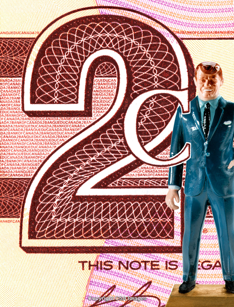 Close-Up of a Suit Figure on Decorative Monetary Patterns