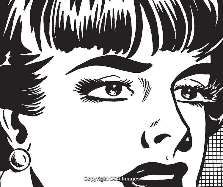 Vintage Black and White Pop Art Illustration of a Woman's Face