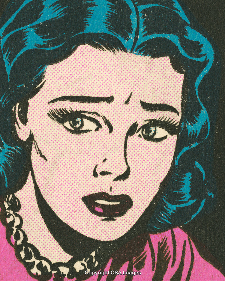 Vintage Comic Style Illustration of a Woman Expressing Concern