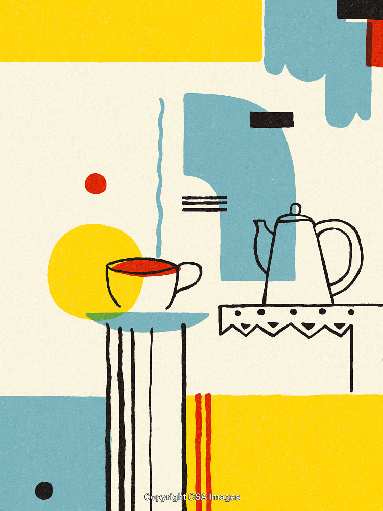 Minimalist Graphic Featuring Abstract Tea and Teapot Design in Vibrant Colors