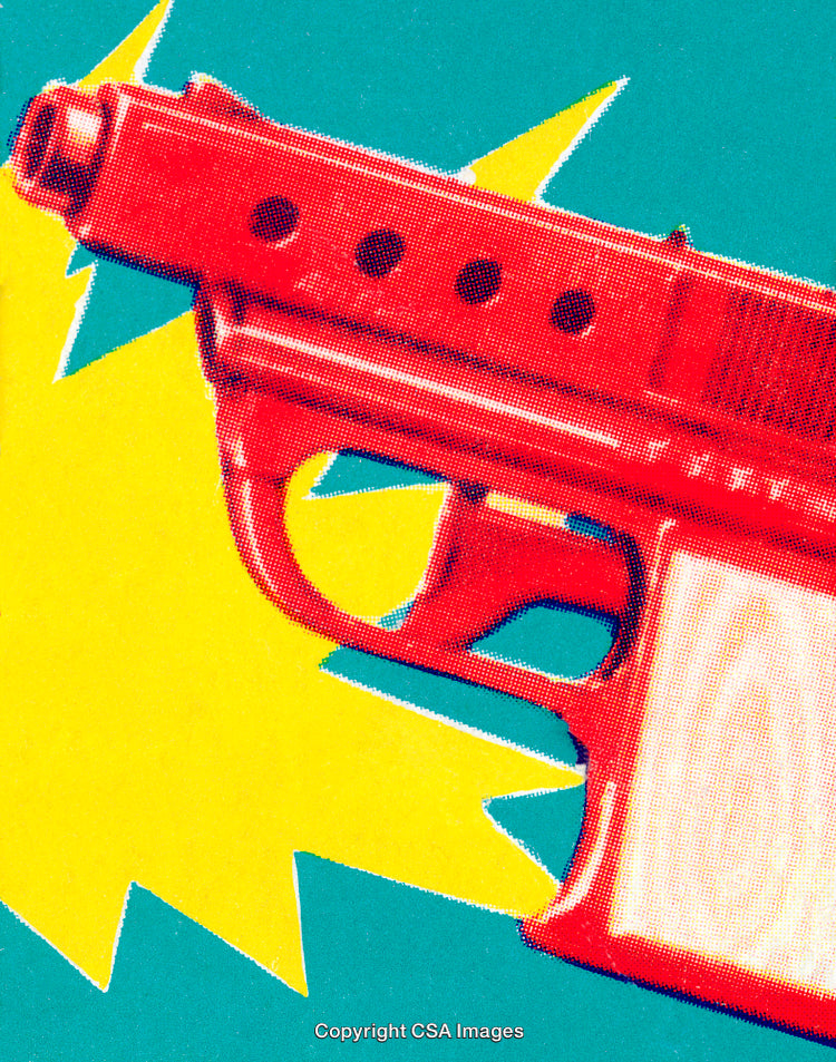 Vibrant Color Illustration of a Handgun With a Dynamic Design