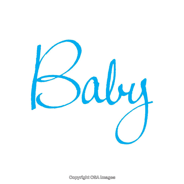 Blue Scripted Font Word "Baby" on a White Background