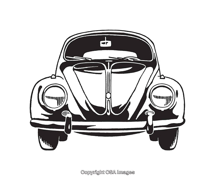 Vintage Line Art Illustration of a Classic Beetle Car Front View