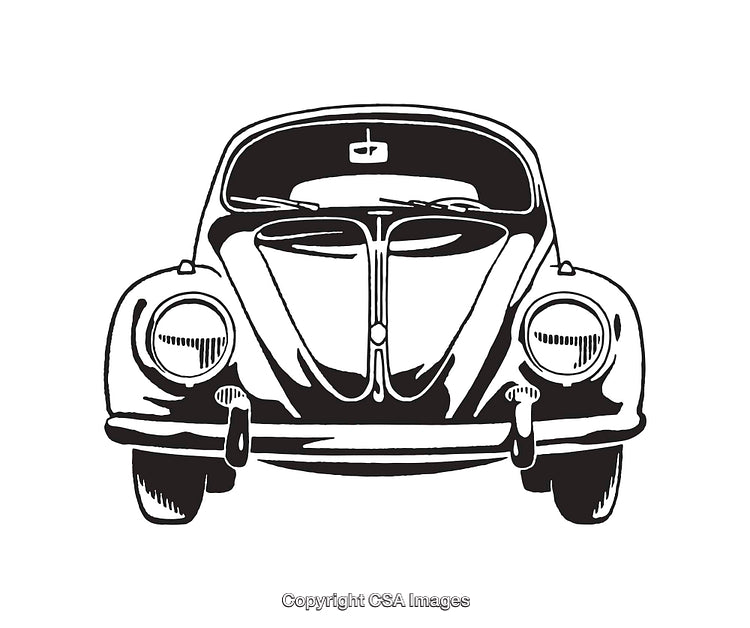 Vintage Line Art Illustration of a Classic Beetle Car Front View