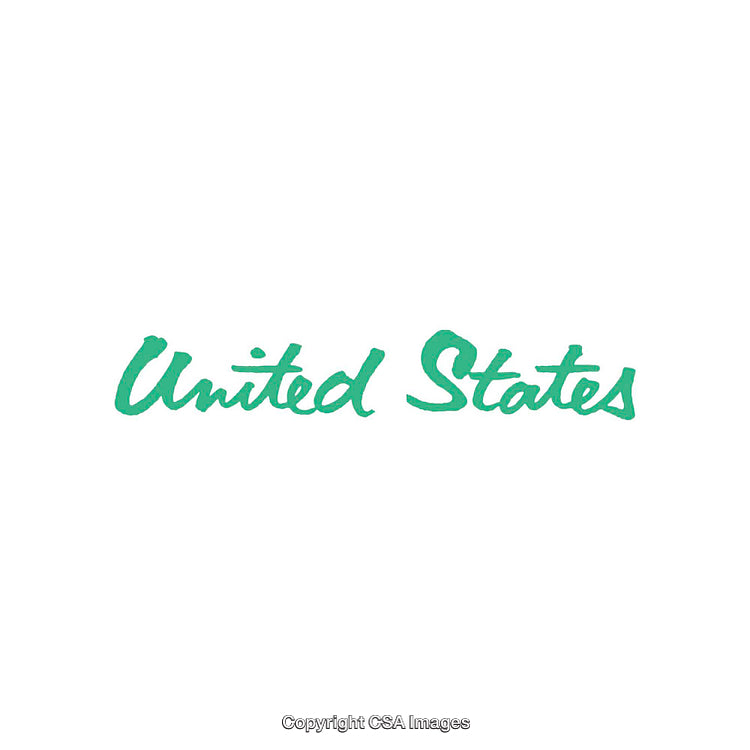 Elegant Green Script Text Depicting the 'United States' on White