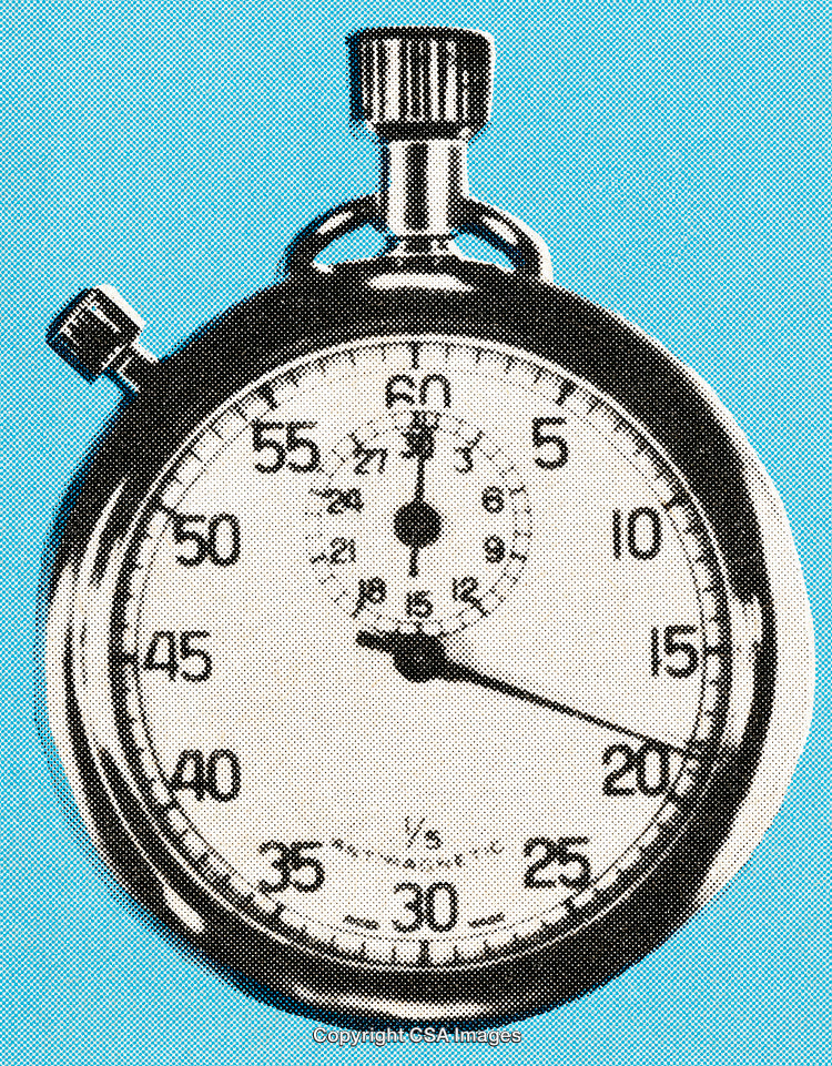Vintage Stopwatch on Vibrant Blue Background in Dot Screen Style