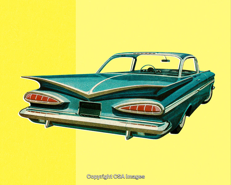 Retro Vintage Car with Classic Design on Solid Yellow Background