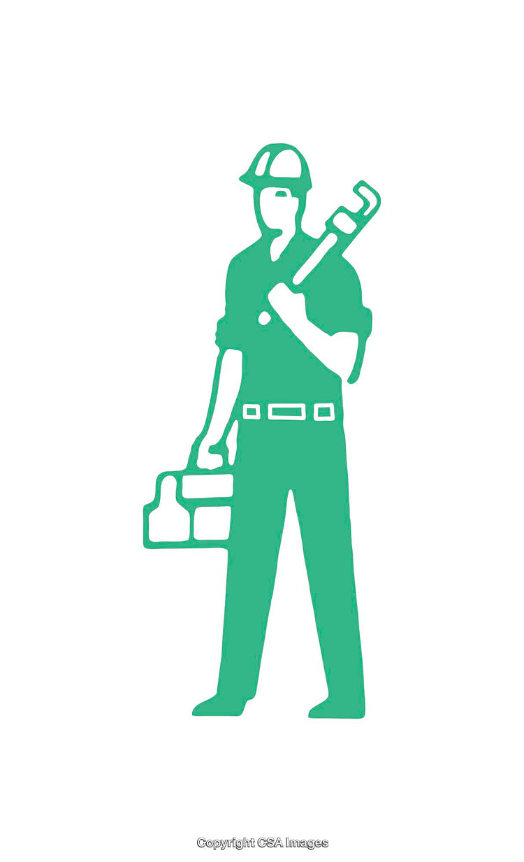 Green Silhouette Icon of a Worker Holding Toolbox and Wrench