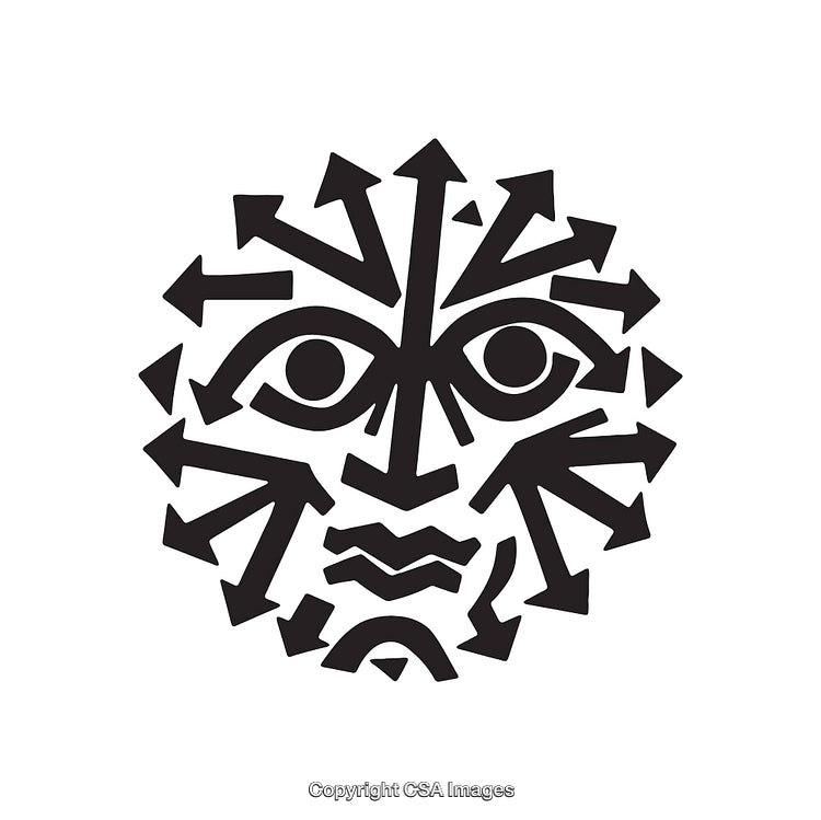 Abstract Black-and-White Line Art Illustration with Facial Features Design