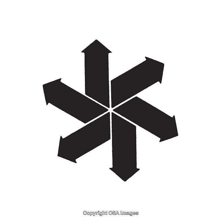 Black and White Six-Arrow Abstract Directional Symbol
