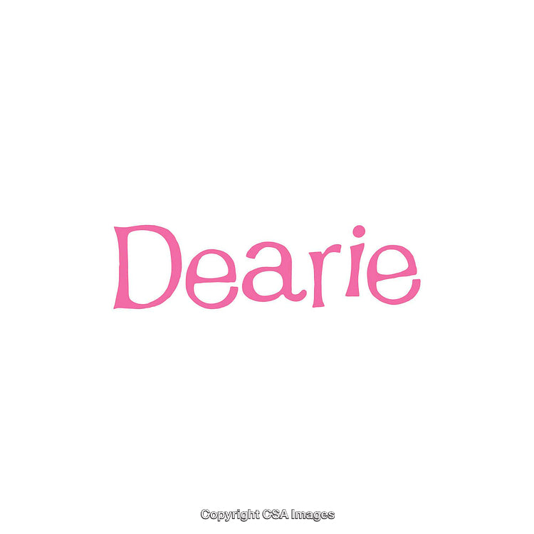 Pink Text Displaying the Word 'Dearie' on a White Background