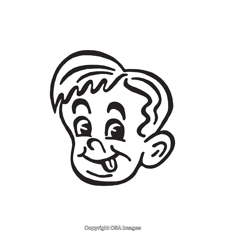 Playful Black and White Cartoon Illustration of a Cheeky Boy