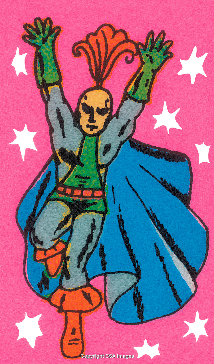 Colorful Comic Style Hero Illustration With Stars on Vibrant Pink Background