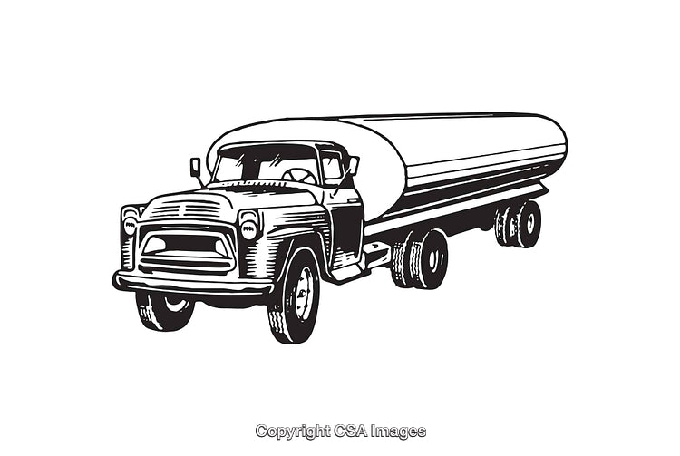 Black and White Line Art of a Vintage Tanker Truck Illustration