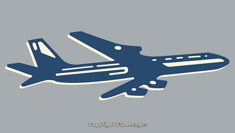Blue and White Airplane Silhouette on a Grey Background