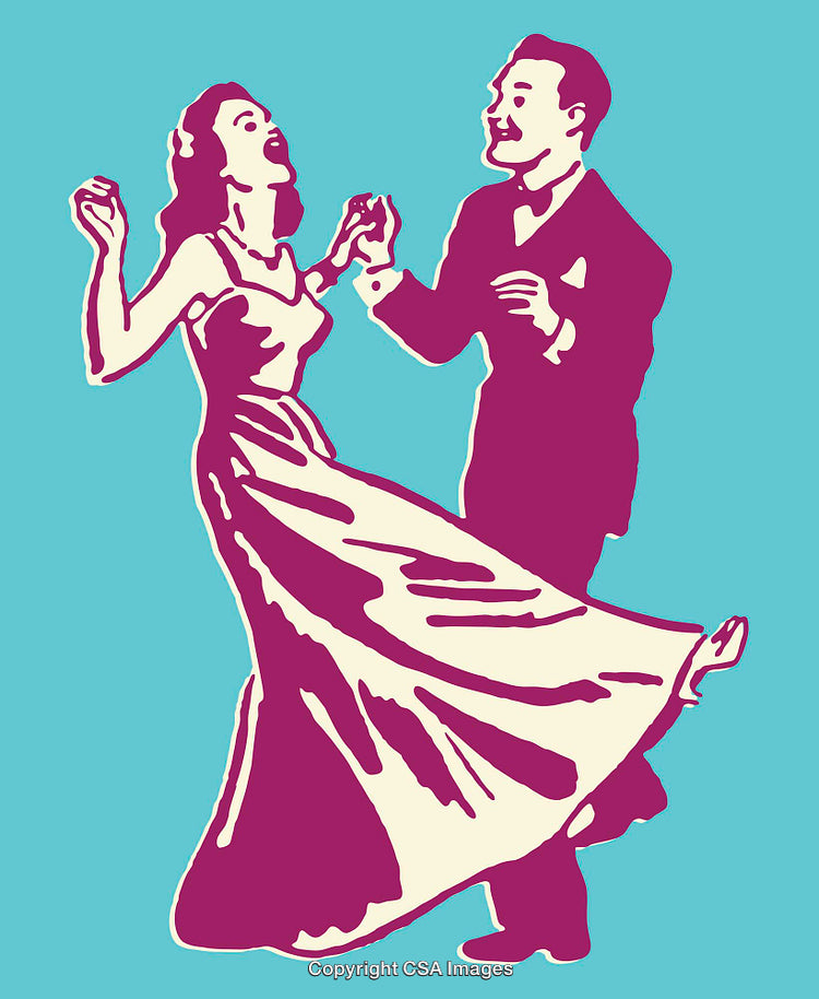 Retro Style Dancing Couple in Vibrant Line Art Illustration