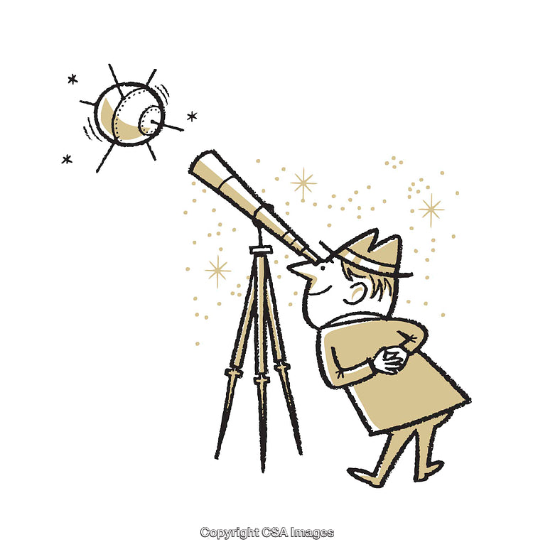 Illustration of Man Observing Stars Through Telescope