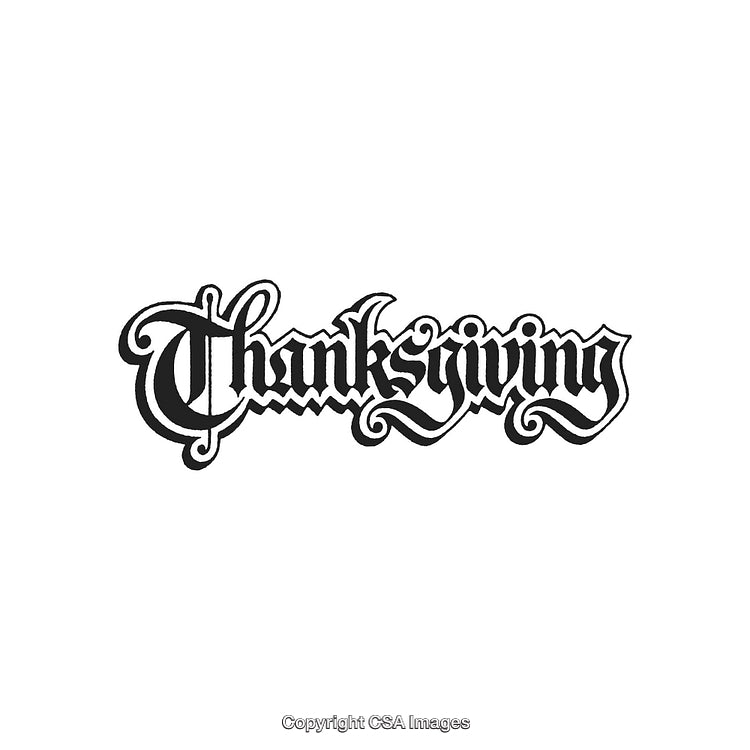 Elegant Decorative Thanksgiving Text in Gothic Typography on White Background