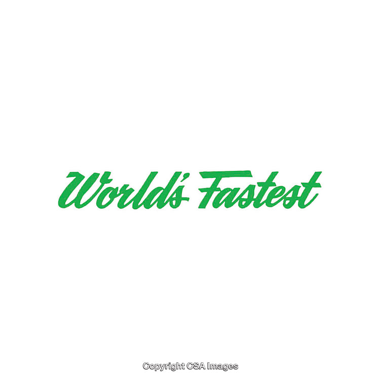 World's Fastest Text Design in Green Script Font on White Background
