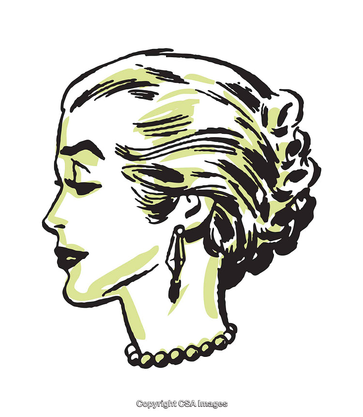 Elegant Vintage Portrait of a Woman in Side View, Retro Illustration