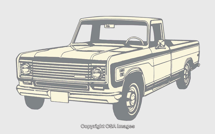 Vintage Pickup Truck Illustration in Clean Line Art Style