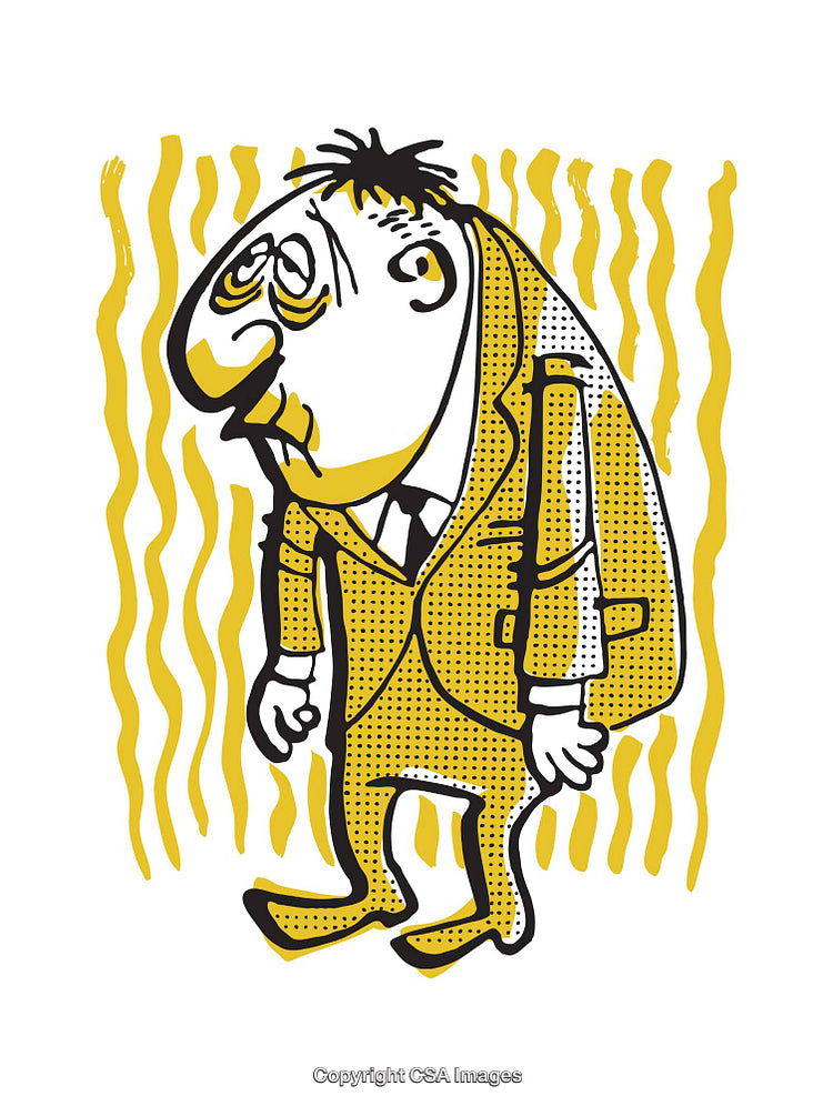 Cartoon Illustration of a Quirky Businessman with a Yellow Background