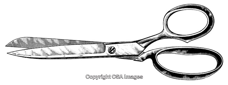 Intricately Engraved Illustration of Vintage Sewing Scissors in Black and White
