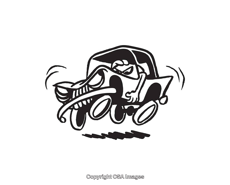 Humorous Cartoon Illustration of a Car in Chaotic Motion