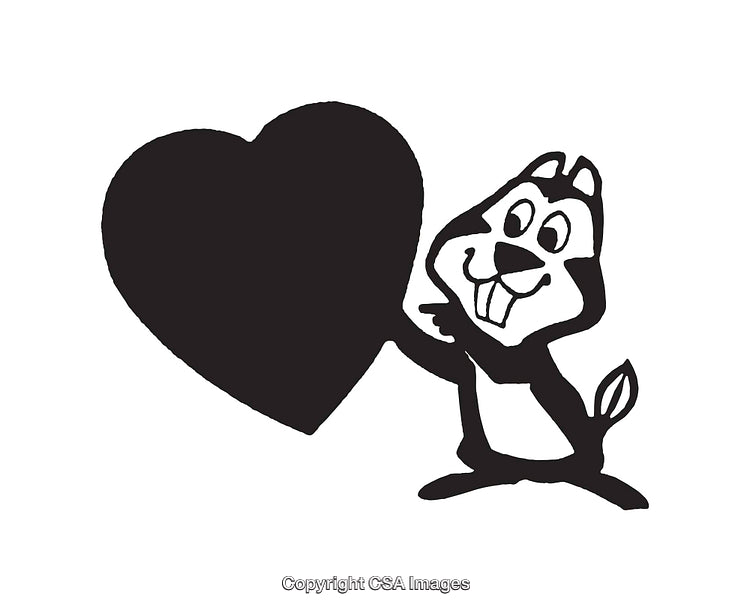 Black And White Cartoon Squirrel Holding a Large Heart Illustration